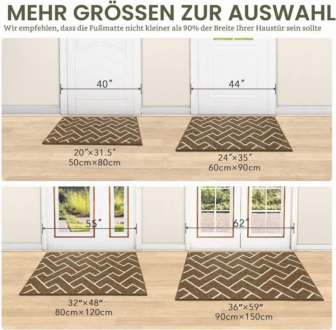 Fussmatte Innen, Wasserdicht Türmatte Schmutzfangmatte rutschfest Fussmatte Innen (Braun, 80 x 120 c