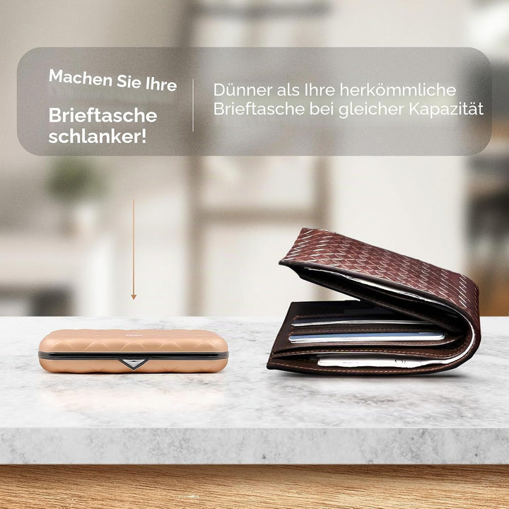 ÖGON Smart Wallets - Aluminium Geldbörse Quilted Button für Damen - RFID-Schutz - Bis zu 10 Karten u