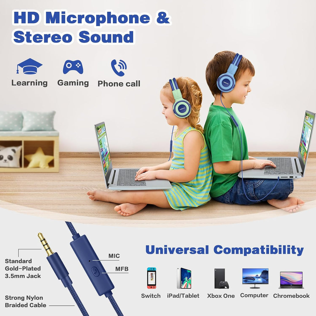 SIMOLIO Kopfhörer für Kinder im Schulalter, kabelgebundene Headsets mit Mikrofon, Lautstärkeregler,