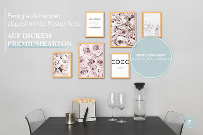 Papierschmiede® Mood Poster Set Coco Flowers, Fertiges Bilder Set mit Rahmen (Holz, Natur), Wohnzimm