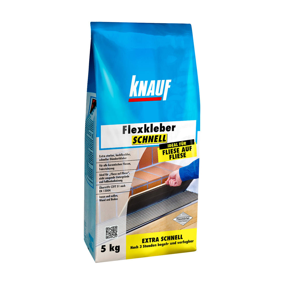 Knauf Flexkleber SCHNELL, Klebe-Mörtel Fliesenkleber – Fliesen- und Naturstein-Kleber für Wand und B
