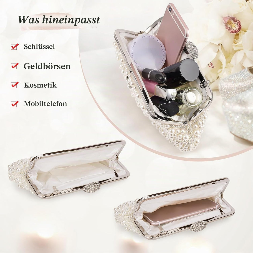 BAIGIO Damen Clutch Perlen Elegant Abendtasche Ivory Vintage Handtasche Clutch Weiss Brauttasche mit