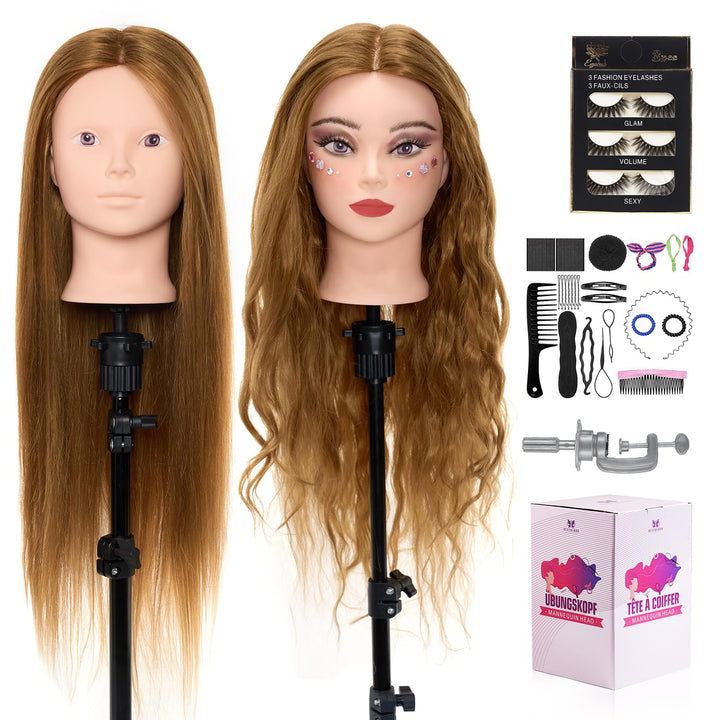 Neverland Beauty 71 cm Trainingskopf mit 60% Echthaar, Friseur-Mannequin-Kopf, Kosmetologie-Puppenko