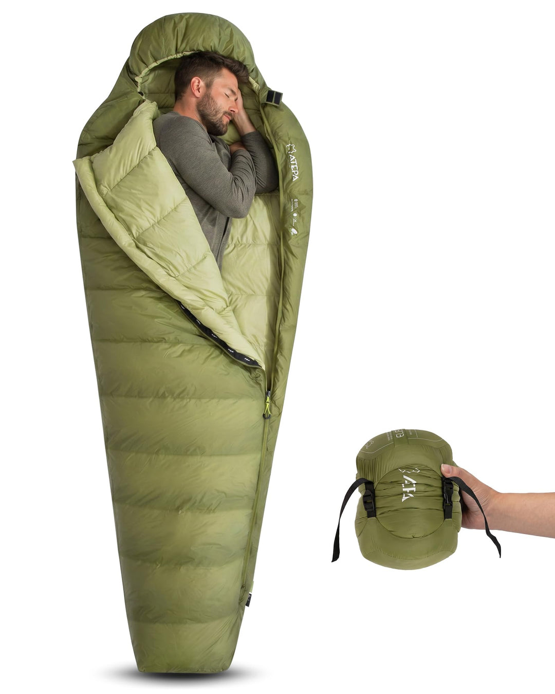 ATEPA 700FP Daunenschlafsack für Erwachsene, Ultraleichter 0 Grad Mumienschlafsack mit RDS Daunen &