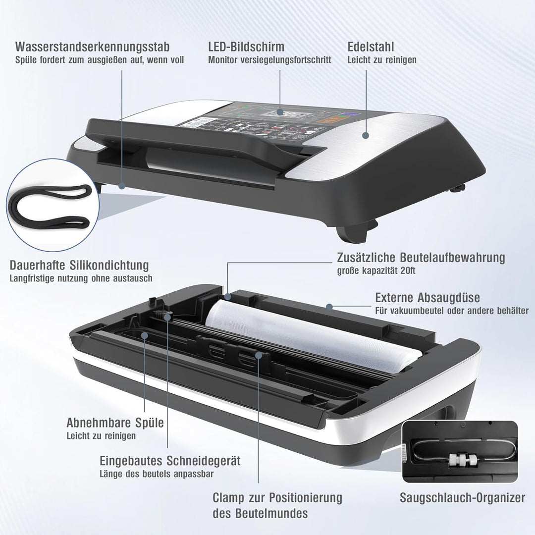 OidoZac 85kPa Vakumierergerät für Lebensmittel, 12-in-1 Folienschweissgerät mit Easy-Lock Griff, Vak