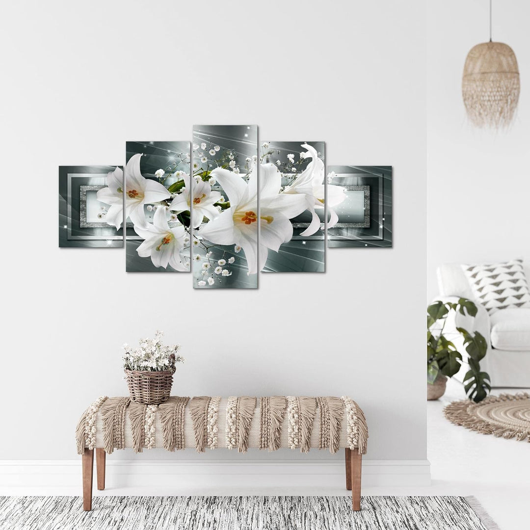 Runa Art - Bilder Blumen Lilien 200 x 100 cm 5 Teilig XXL Wanddekoration Design Grau Grün 204751a 20