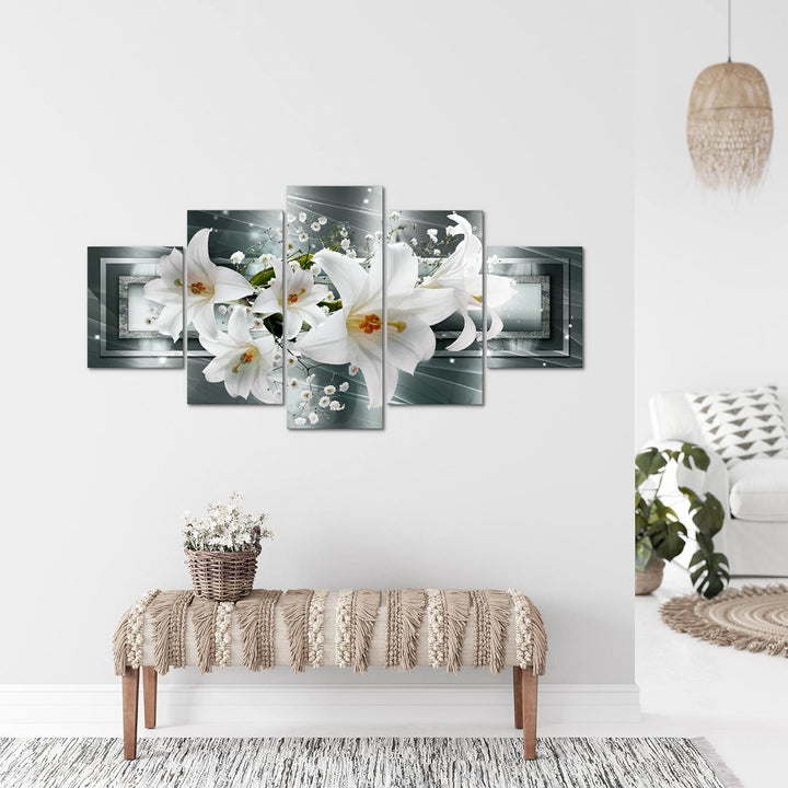 Runa Art - Bilder Blumen Lilien 200 x 100 cm 5 Teilig XXL Wanddekoration Design Grau Grün 204751a 20