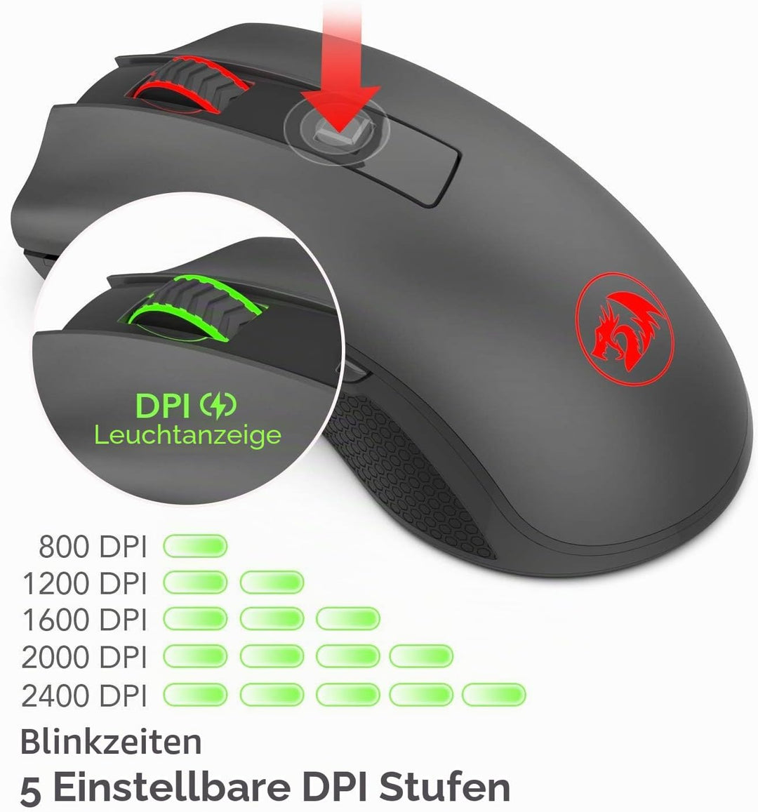 Redragon M652 Optische 2.4G Wireless Maus mit USB-Empfänger, tragbare Gaming & Office Mäuse, 5 einst