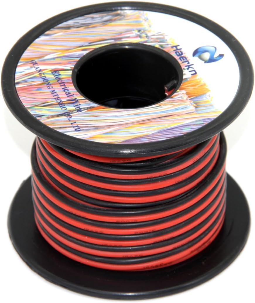 16 AWG Silikon-Elektrodraht, 2 Leiter, parallele Drahtlinie, 18,3 m, schwarz, 9 m, rot, 9 m, 16 Gaug
