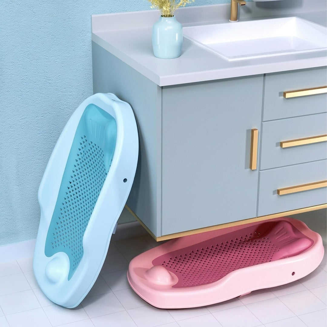 Relaxdays Baby-Badehilfe Set, mit Haarwaschbecher, tränenfrei, Badestütze rutschfest, HBT: 19x51,5x3