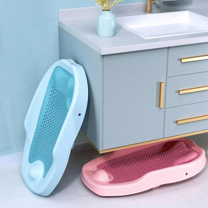 Relaxdays Baby-Badehilfe Set, mit Haarwaschbecher, tränenfrei, Badestütze rutschfest, HBT: 19x51,5x3