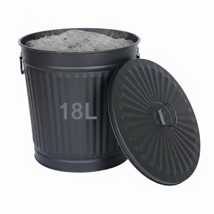 Jinfa Blecheimer Zinkeimer Mülleimer mit deckel Ascheeimer Mülltonne | Mattschwarz | Ø 29 cm, Höhe 3