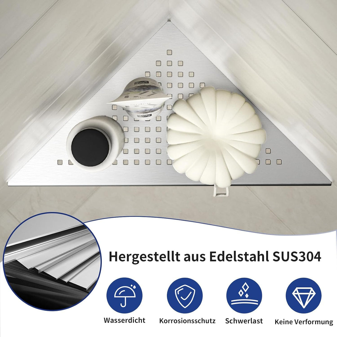 Eck Duschregal, Edelstahl 304 Badezimmerregal aus Stahl mit Gitterdesign für geflieste Wände, Einbau