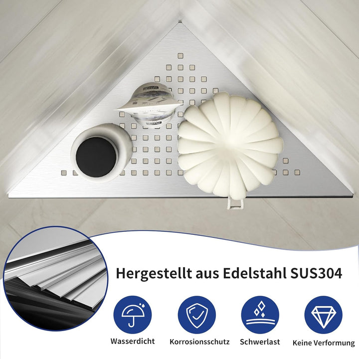 Eck Duschregal, Edelstahl 304 Badezimmerregal aus Stahl mit Gitterdesign für geflieste Wände, Einbau