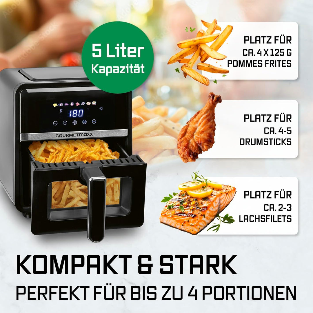 GOURMETmaxx Heissluftfritteuse - 5 L Airfryer | Fritteuse mit 6 Funktionen, 8 Programmen | Minibacko