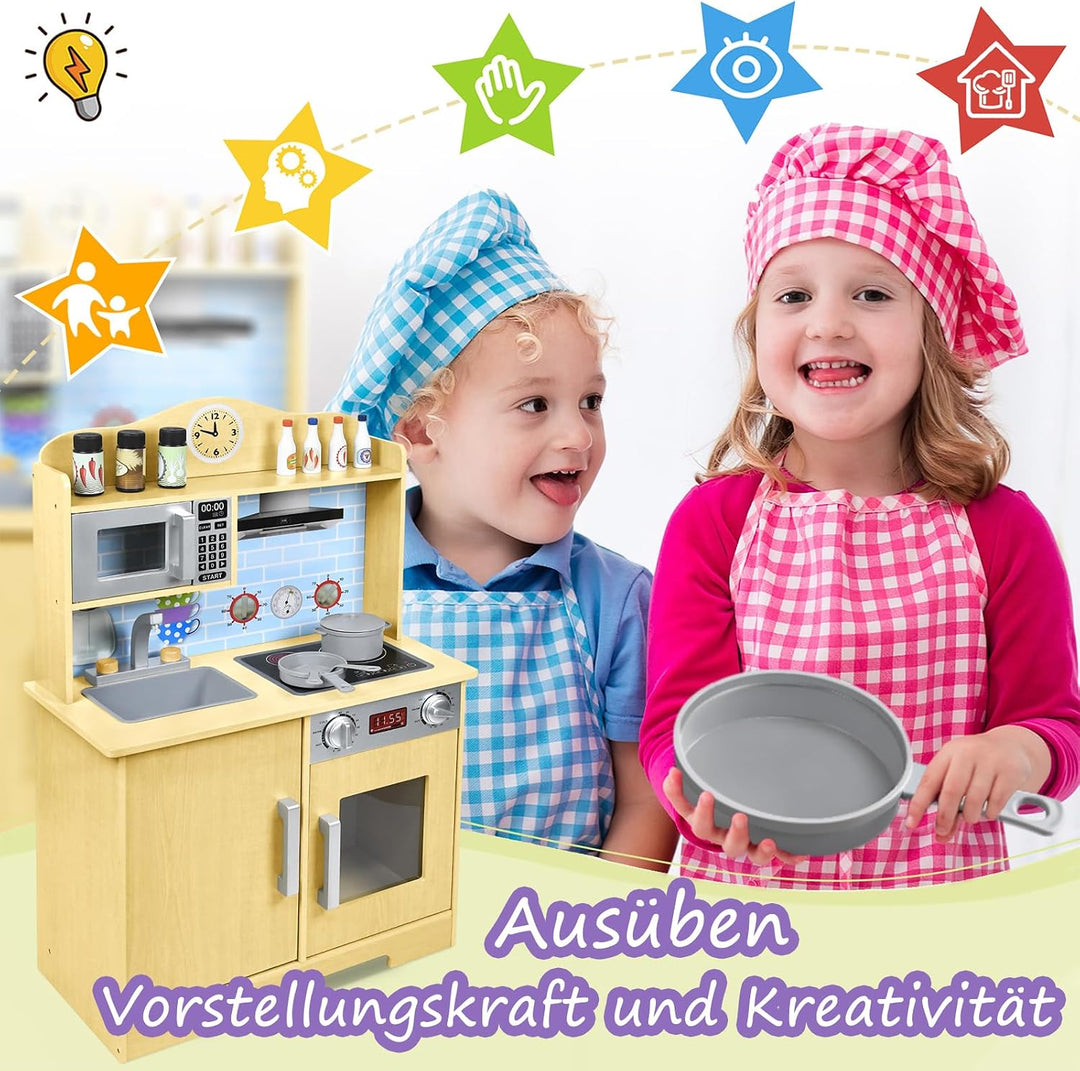 YRHome Kinderküche Holz Spielküche Küchen-Zubehör Kinder Küche Holzküche Puppenküche Spielzeugküche
