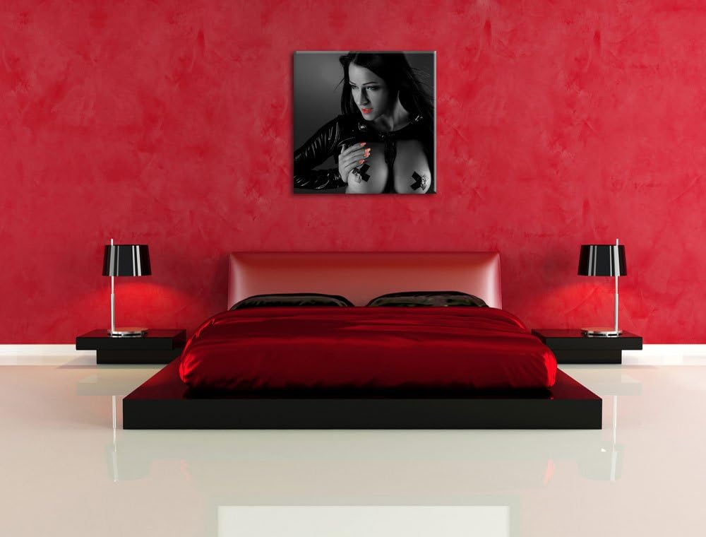 Pixxprint schwarzhaarige sexy Frau schwarz/weiss, Format: 70x70 auf Leinwand, 70x70