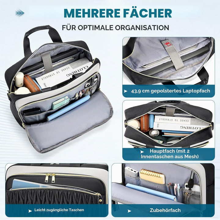 RAINSMORE Laptoptasche 17,3 Zoll für Damen Aktentasche Wasserdichte Arbeitstasche Grosse Lehrertasch