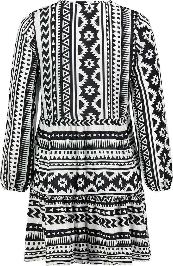 DENIMFY A Linien Kleid Damen DFIda Midikleid Kleider Strandkleid Sommerkleid Sommer Blumenmuster Ele