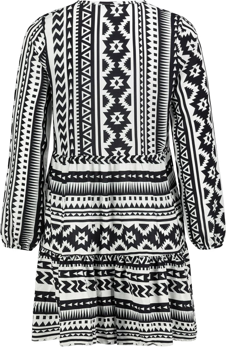 DENIMFY A Linien Kleid Damen DFIda Midikleid Kleider Strandkleid Sommerkleid Sommer Blumenmuster Ele