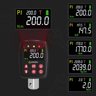 ANPUDS Digitaler Drehmomentadapter, 1/2 Zoll 10-200 Nm Drehmomentadapter Set mit Voreingestellter, L