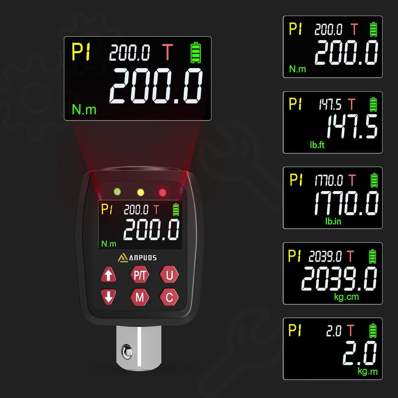 ANPUDS Digitaler Drehmomentadapter, 1/2 Zoll 10-200 Nm Drehmomentadapter Set mit Voreingestellter, L