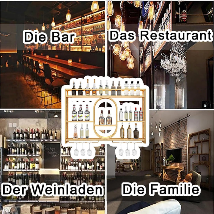 Wandweinregal Metall Mit LED-Beleuchtung & Modulare Weinflaschenhalterung | Modernes Weinlager Für H