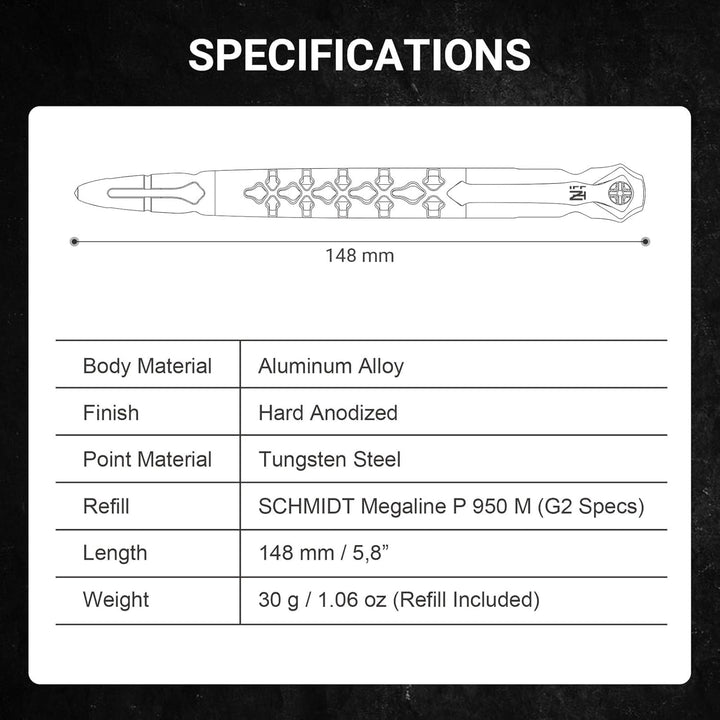 NEXTORCH NP20 Dino Pen Tactical Pen Glasbrecher, Kubotan + Kugelschreiber schwarz