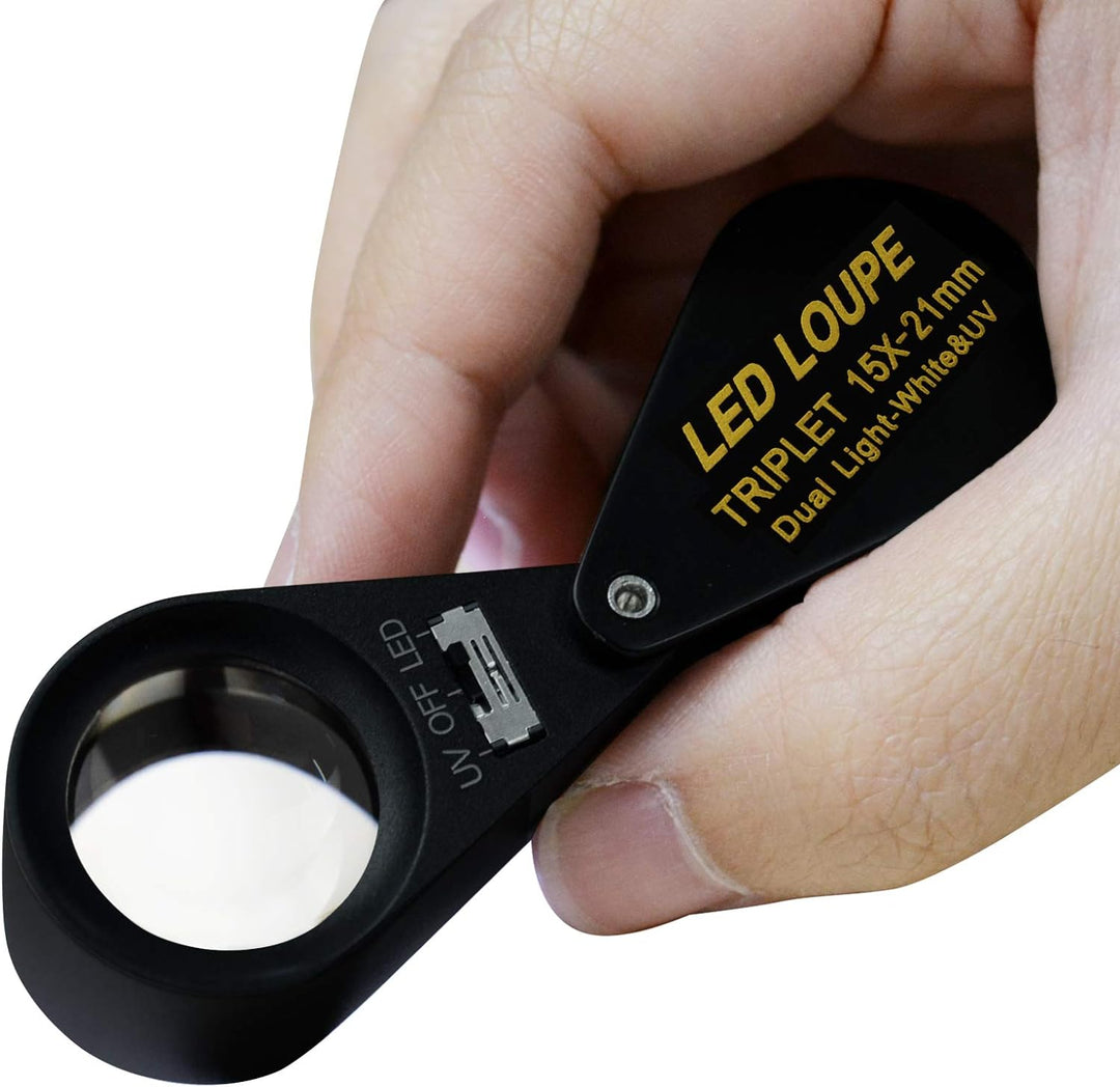 15x Vergrösserungsglas Schmuck Lupe LED UV Licht 21mm Achromatisch Triplett Linse Optisch Glas Tasch