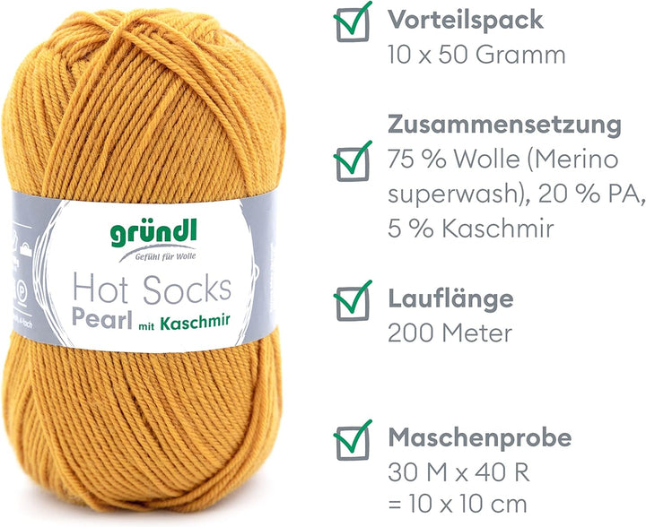 Gründl Hot Socks Pearl uni Strickwolle (kuschelig weiche Sockenwolle aus 75 % Merinowolle, 20 % Poly