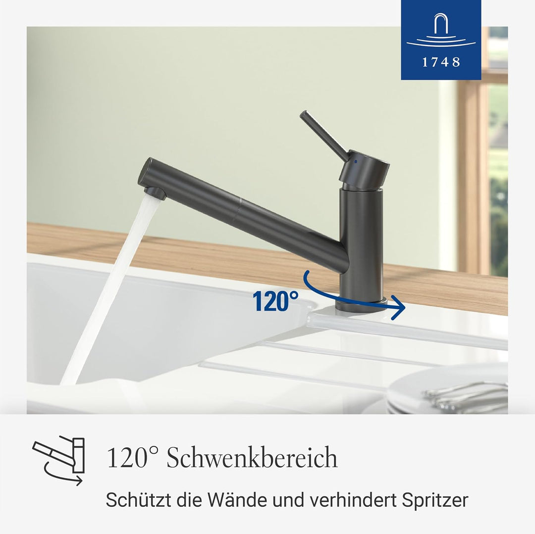 Villeroy &amp; Boch Como Shower | Hochdruck | Einhand-Küchenarmatur mit herausziehbarer Handbrause | Ant