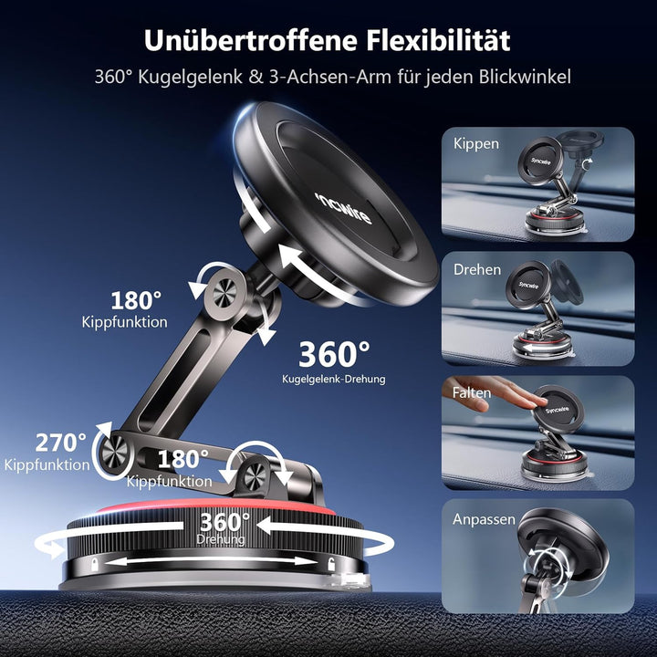 SYNCWIRE Magnetische Auto Handyhalterung für MagSafe [3-Achsen], Nano Klebegel + Starker Saugnapf fü