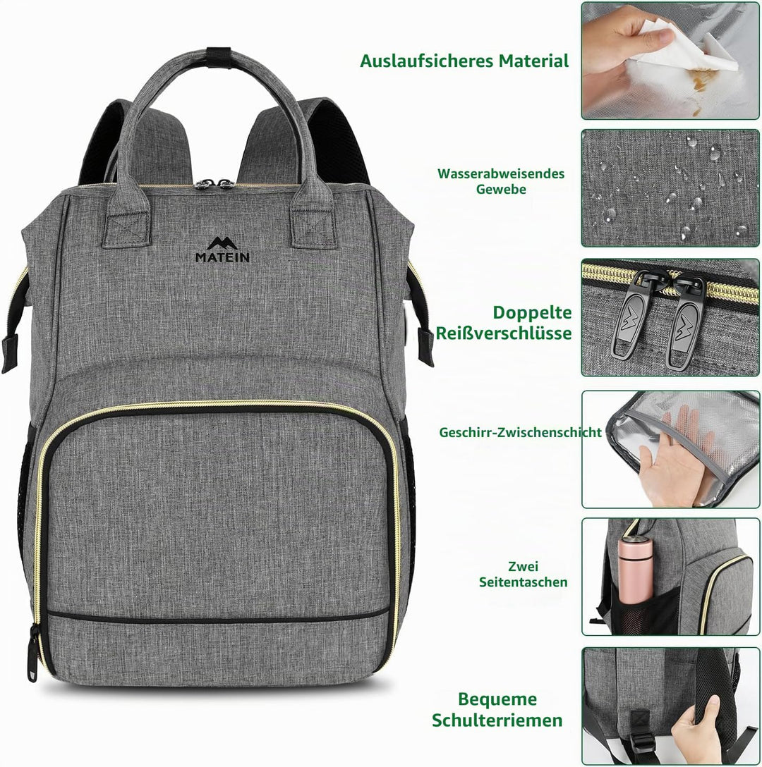 MATEIN Laptop Lunch Rucksack, 17" Picknick Rucksack für Damen und Herren mit isoliertem Kühlfach, Wa