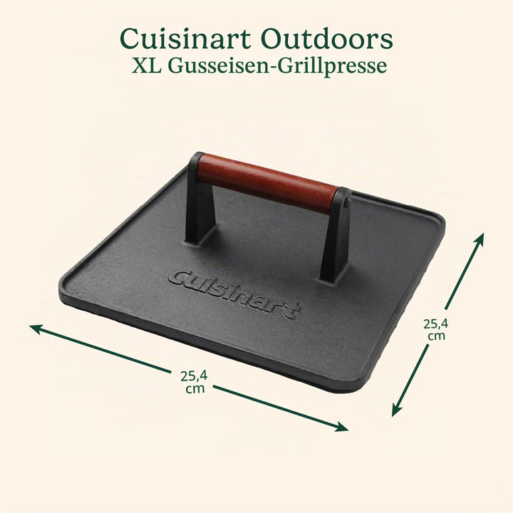 Cuisinart XL Gusseisen-Grillpresse, 25,4 x 25,4 cm, robuste Antihaft-Burger-Steakpresse mit Holzgrif