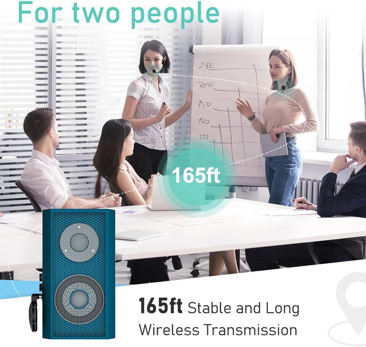 KIMAFUN 2.4G Drahtloses Headset und Lavalier Mikrofon für 2 Personen, Kabelloses Ansteckmikrofon Wir