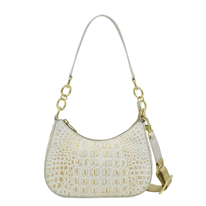 Anuschka Women's Hobobag aus Echtleder, handbemalt, kleine Grösse Croco Embossed Cream Gold, Croco E