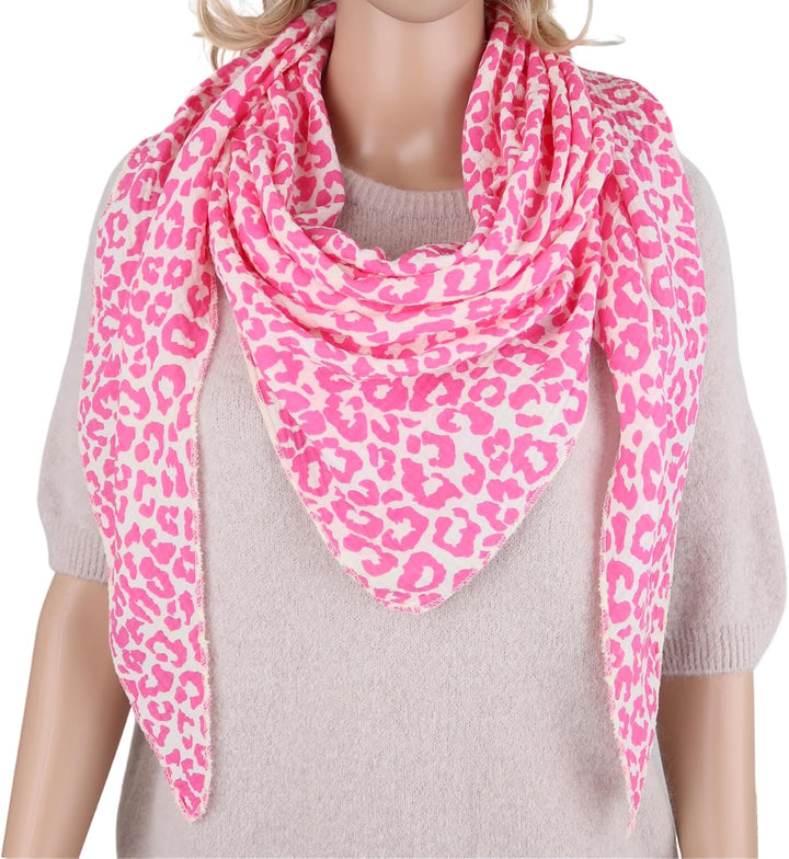 MIRROSI Damen Musselin Halstuch Made in Italy mit Leoprint oder Unifarben – Leichtes Dreieckstuch fü