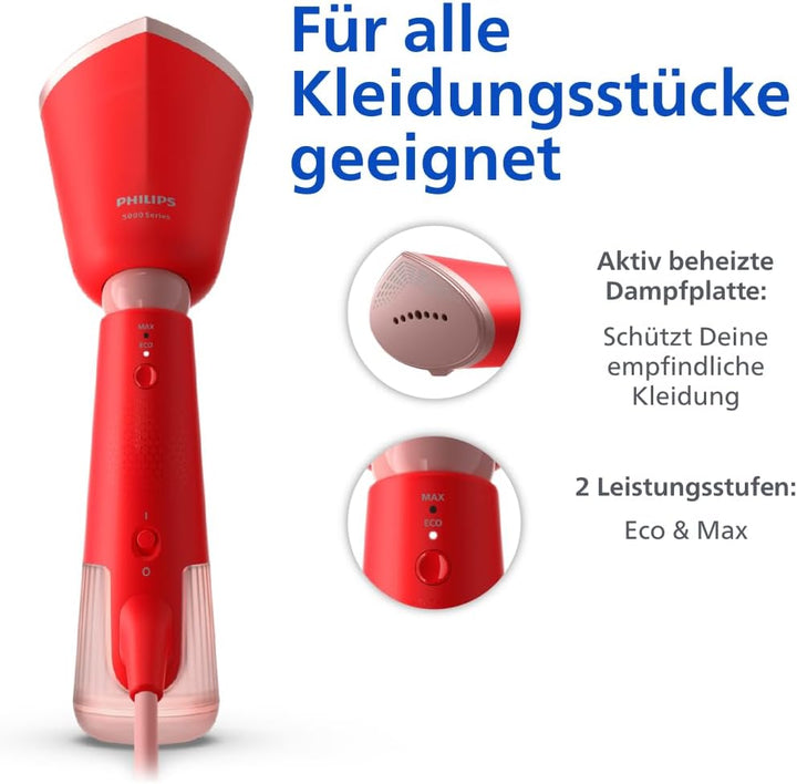 Philips Dampfglätter 5000-Serie - 35 Sekunden Aufheizen, aktiv beheizte Dampfplatte, Eco-Modus, für
