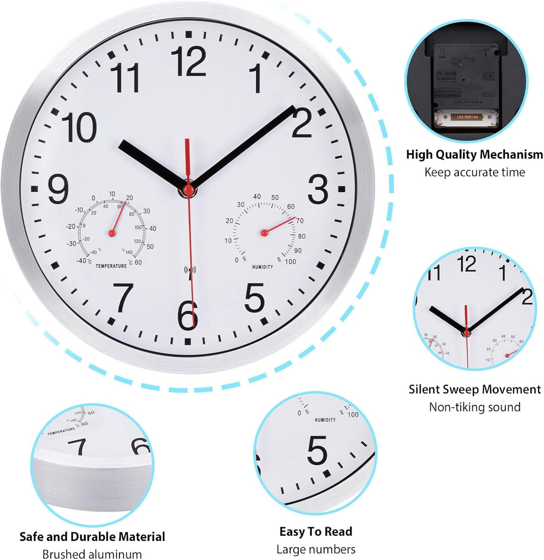 25cm Funkuhr Wanduhr Ohne TickgeräUsche Lautlos Quarz Batterie Betriebene Gross Wanduhr Funk Einfach