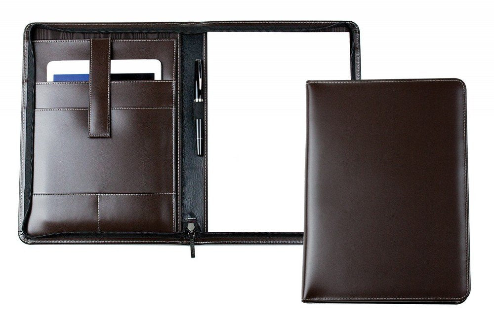 DELMON VARONE - Personalisierbare Tablet Schreibmappe DIN A4 aus Cambridge Top Grain Leder braun, Ko