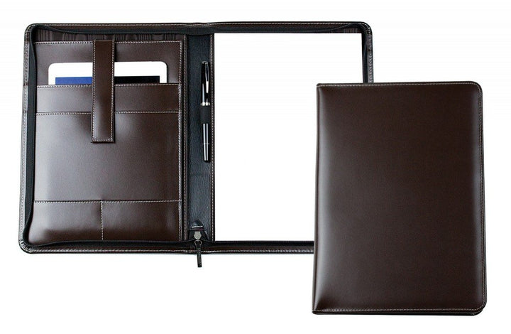 DELMON VARONE - Personalisierbare Tablet Schreibmappe DIN A4 aus Cambridge Top Grain Leder braun, Ko