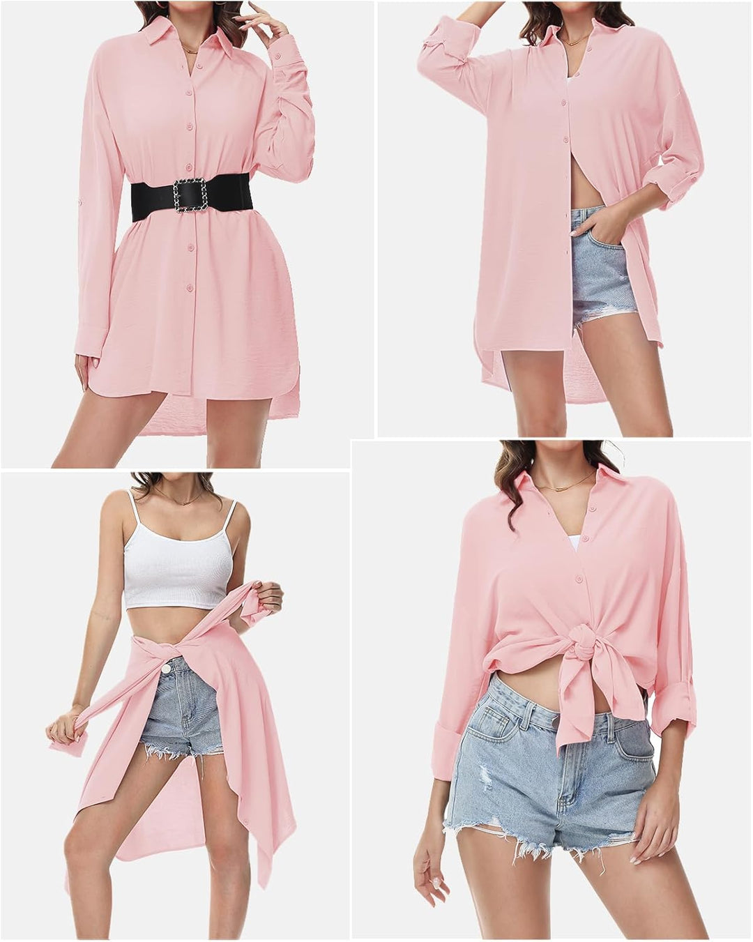 Damen Bluse V-Ausschnitt Hemdbluse Langarm Lässiges Hemd zum Knöpfen Langarmshirt Casual Oberteile A