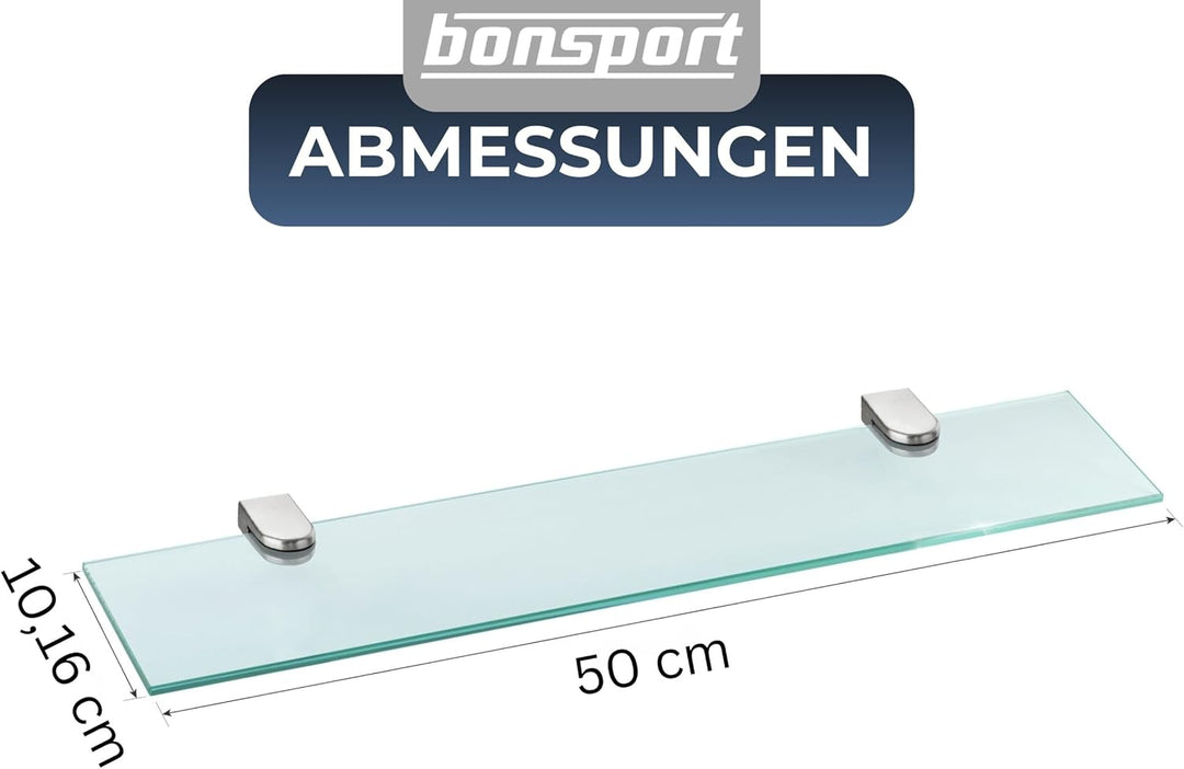 bonsport Glasregal Wandregal für Badezimmer Klarglas - Glas Regal aus 6 mm Sicherheitsglas 50cm - Gl