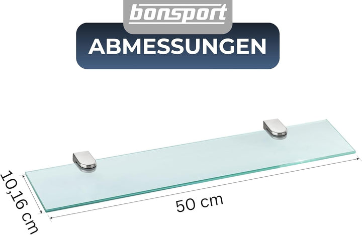 bonsport Glasregal Wandregal für Badezimmer Klarglas - Glas Regal aus 6 mm Sicherheitsglas 50cm - Gl
