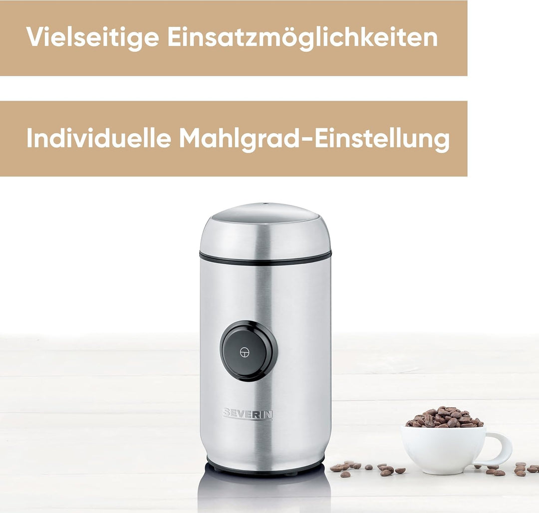 SEVERIN Kaffee- und Gewürzmühle, Aromaschonendes Mahlen dank hochwertigem Edelstahlmesser, Individue