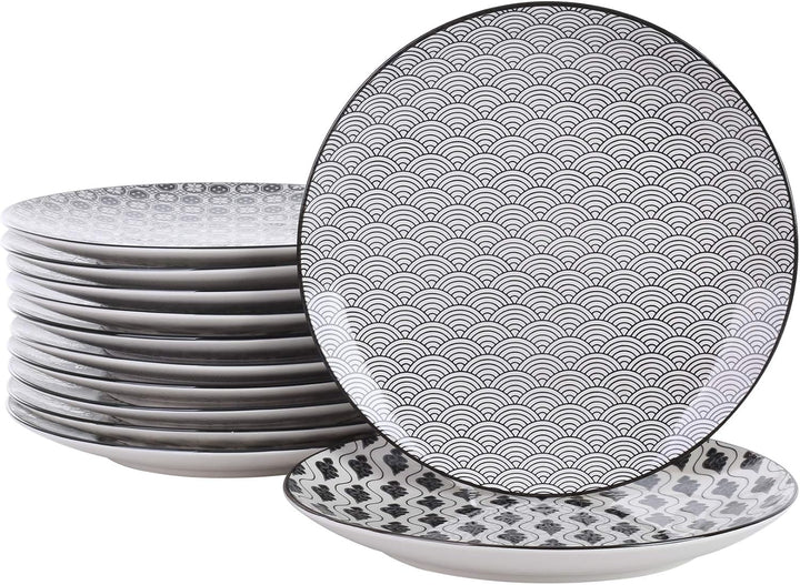 vancasso, Haruka Porzellan Dessertteller, 12-teilig Set, Durchmesser 21,5 cm Rund Kuchenteller, Brot