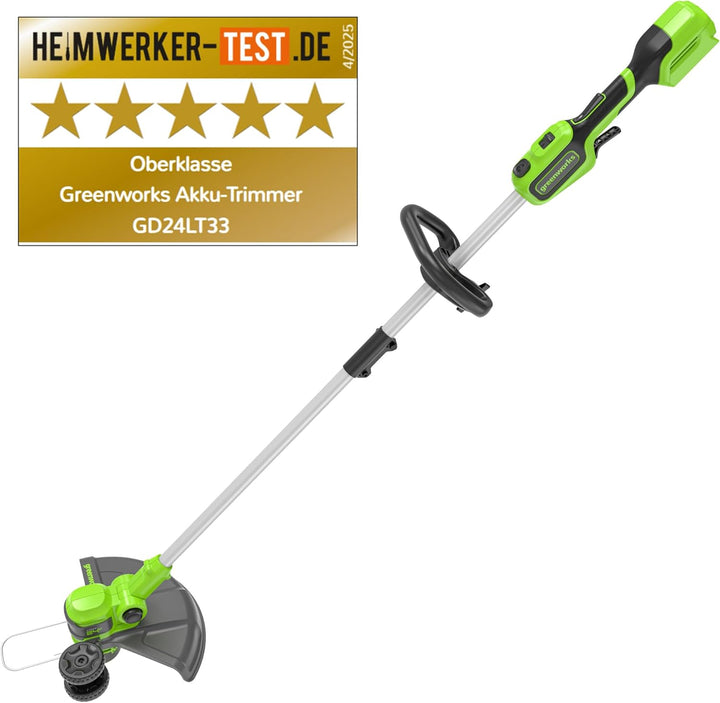 Greenworks GD24LT33K4 Akku Rasentrimmer & Kantenschneider mit Rad für mittelgrosse Gärten, 33cm Schn