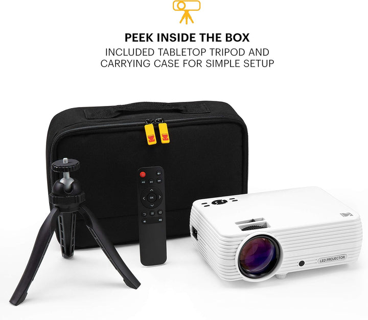 KODAK FLIK X7 Heim-Projektor (max. 1080p HD) mit Stativ und Tasche im Lieferumfang enthalten, kompak