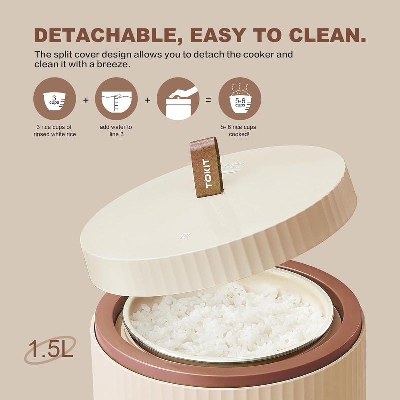 TOKIT Reiskocher Klein Pro 1,5L Mini aber Multifunktionen mit Display-Touch-Taste für 1-3 Personen K