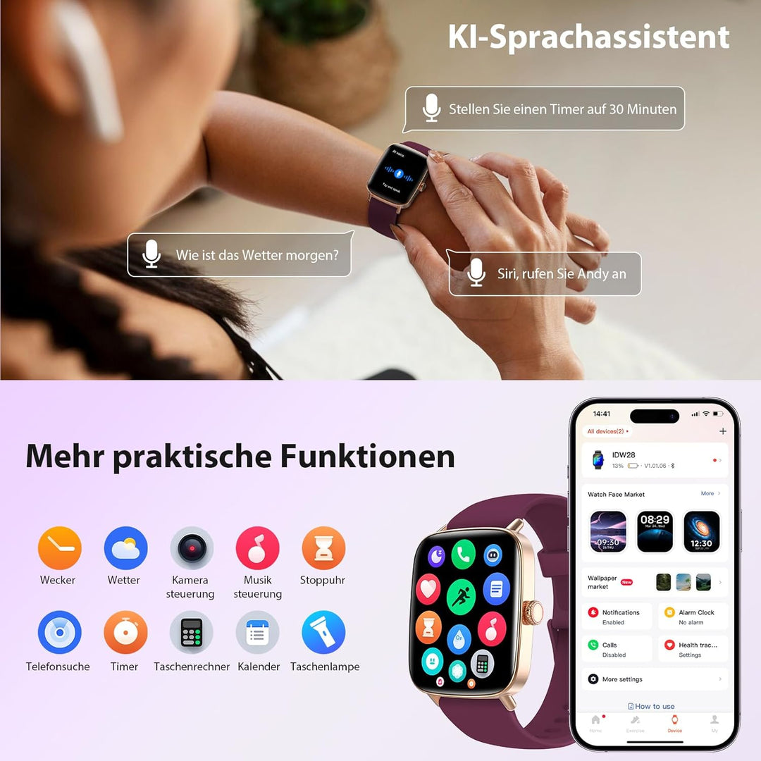 Yoever Smartwatch Herren Damen mit Telefonfunktion - 1.85" Fitnessuhr Herren mit Herzfrequenz SpO2 S